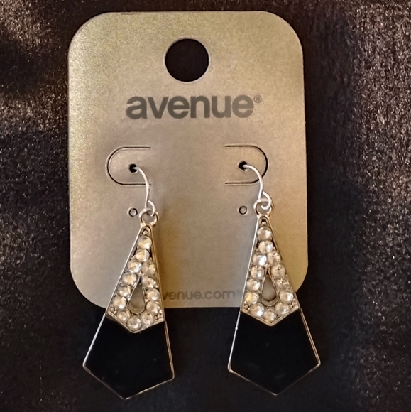Avenue Jewelry - Avenue Black and Silver Geometric Earrings with Crystal Accents